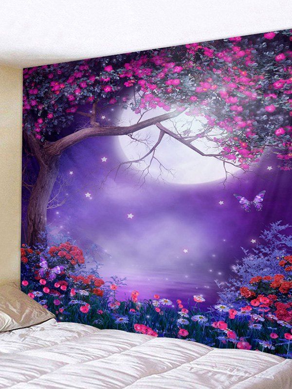 

Moon Night Flower Tree Printed Tapestry Wall Hanging Art Decoration, Multi