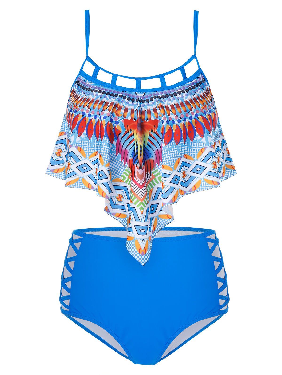 Unique Tribal Print Criss-cross Pointed Hem Tankini Swimsuit  