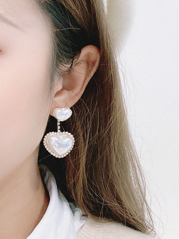 

Rhinestone Faux Pearl Heart Drop Earrings, White