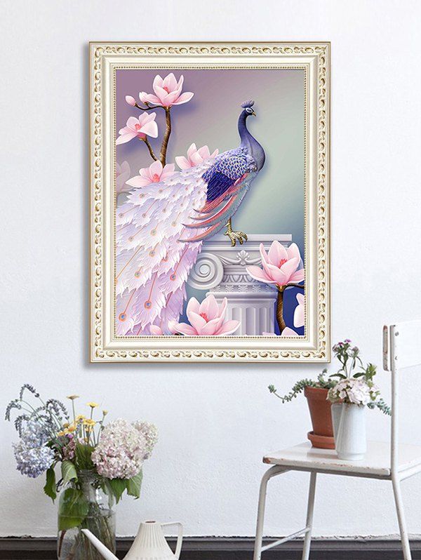 

Peacock and Flowers Pattern Unframed DIY Rhinestone Painting, Pig pink