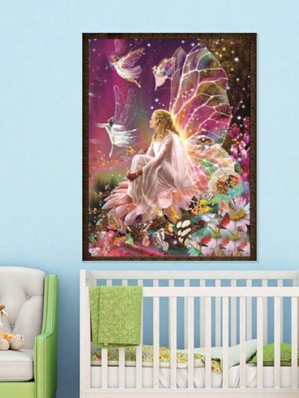 

Flowers Butterfly Elf Pattern Unframed DIY Rhinestone Painting, Blush red