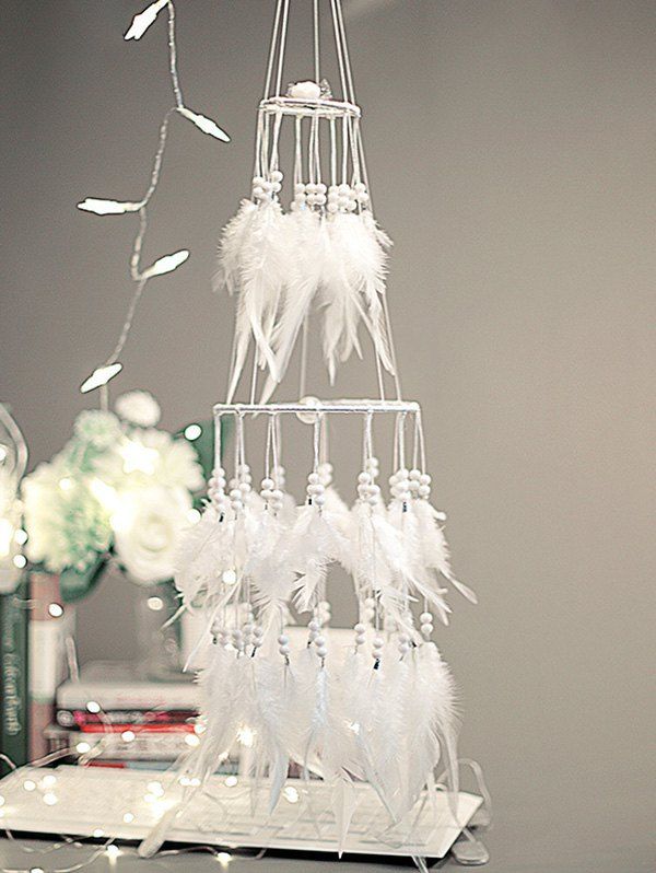 

Wedding Decoration Tiered Beaded Feather Dream Catcher, White