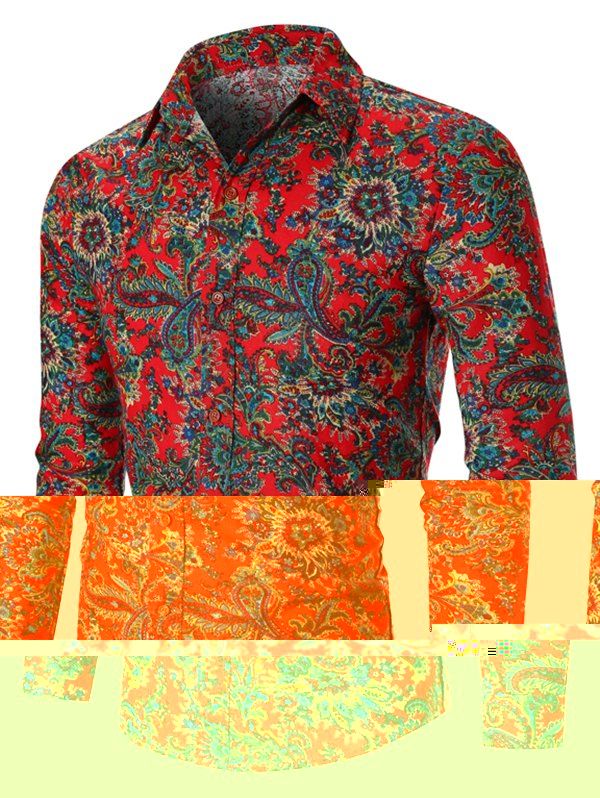 

Ditsy Floral Button Up Casual Shirt, Red