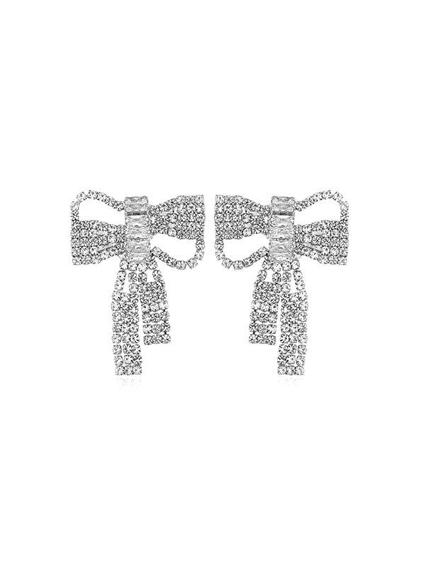 

Sweet Full Rhinestone Bowknot Stud Earrings, Silver