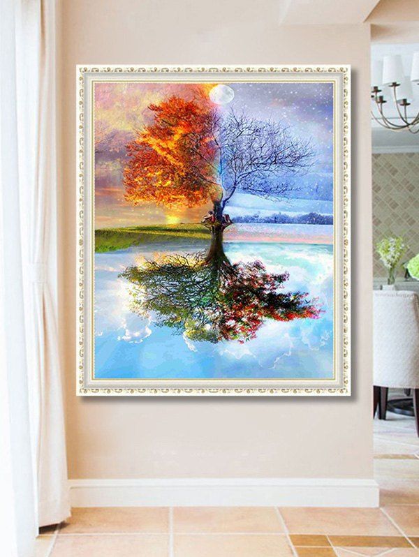 

Season Tree Pattern Unframed DIY Rhinestone Painting, Deep sky blue
