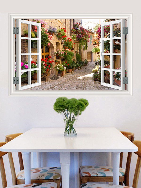 

Window Flower Alley Pattern Unframed Canvas Painting, Multi