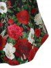 Plus Size Flower Print Short Sleeve Henley T-shirt -  