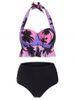 Halter Coconut Palm Ruched Push Up Bikini Swimsuit -  