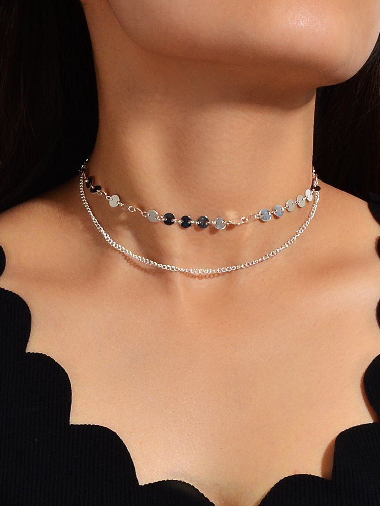 

Discs Layered Chain Necklace, Silver
