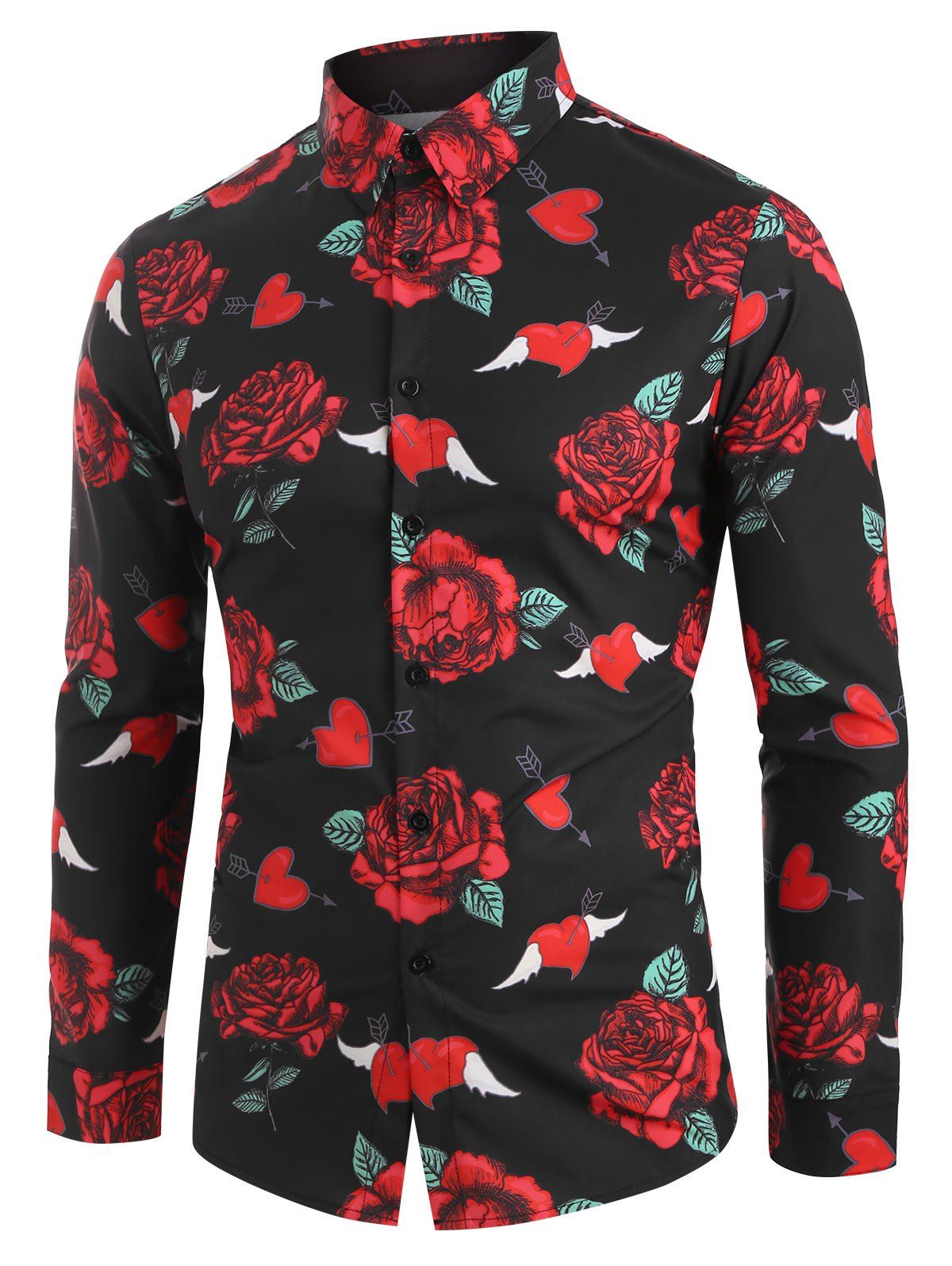 

Rose Heart Pattern Long-sleeved Shirt, Black