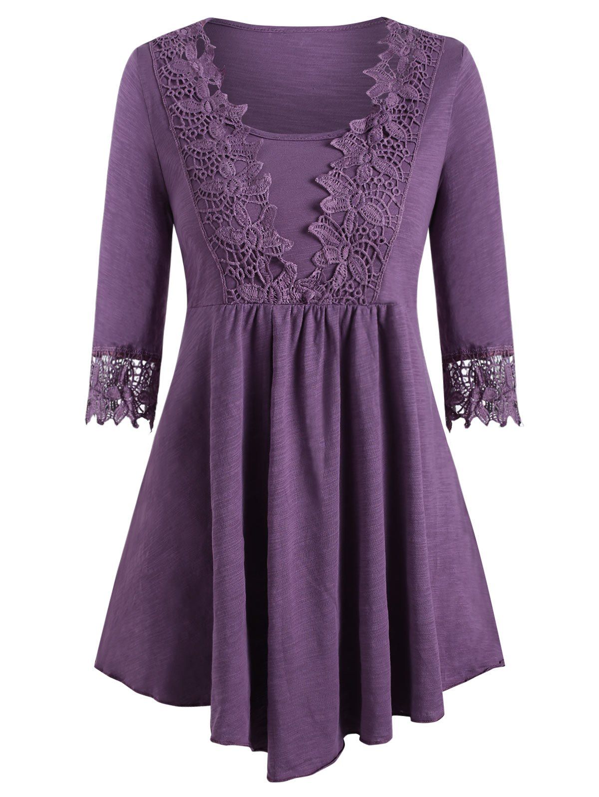 

Applique Panel Tie Asymmetrical Hem Tee, Medium purple