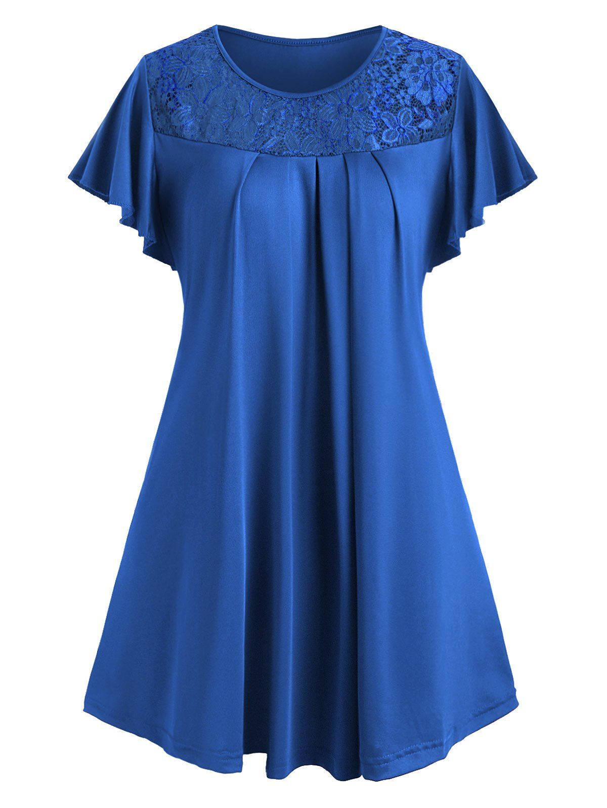 

Lace Panel Butterfly Sleeve Tunic Tee, Ocean blue
