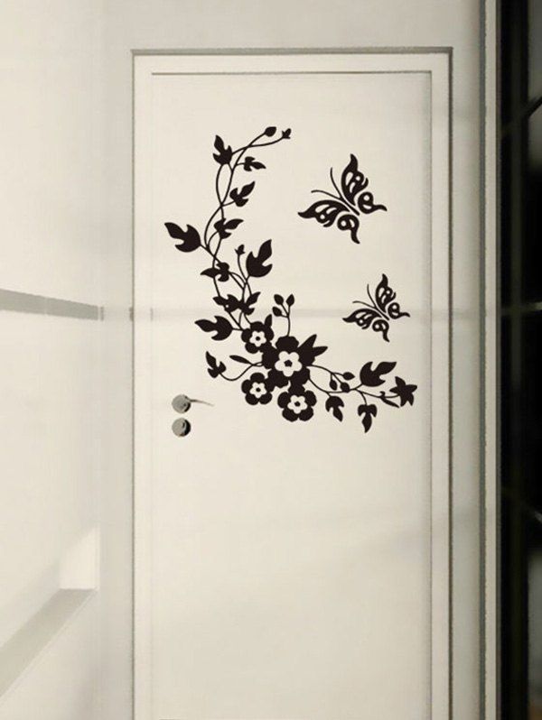 

Butterfly and Flowers Print Decorative Wall Stickers Toilet Stickers, Black