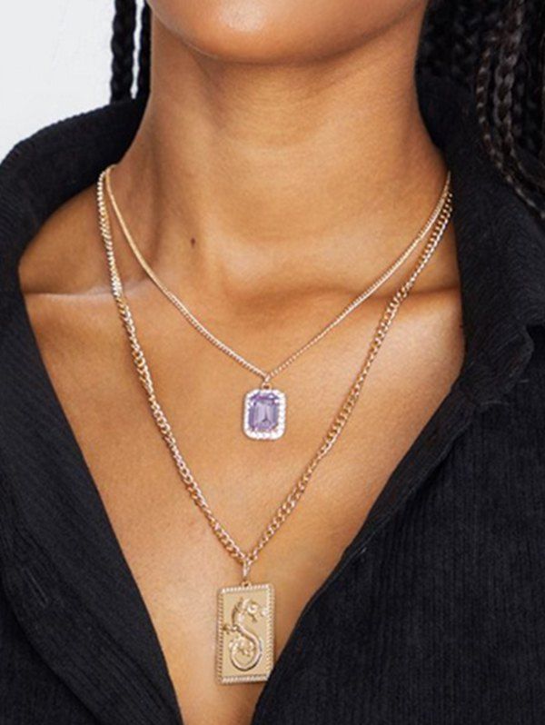 

Chinese Style Dragon Square Pendant Necklace, Gold