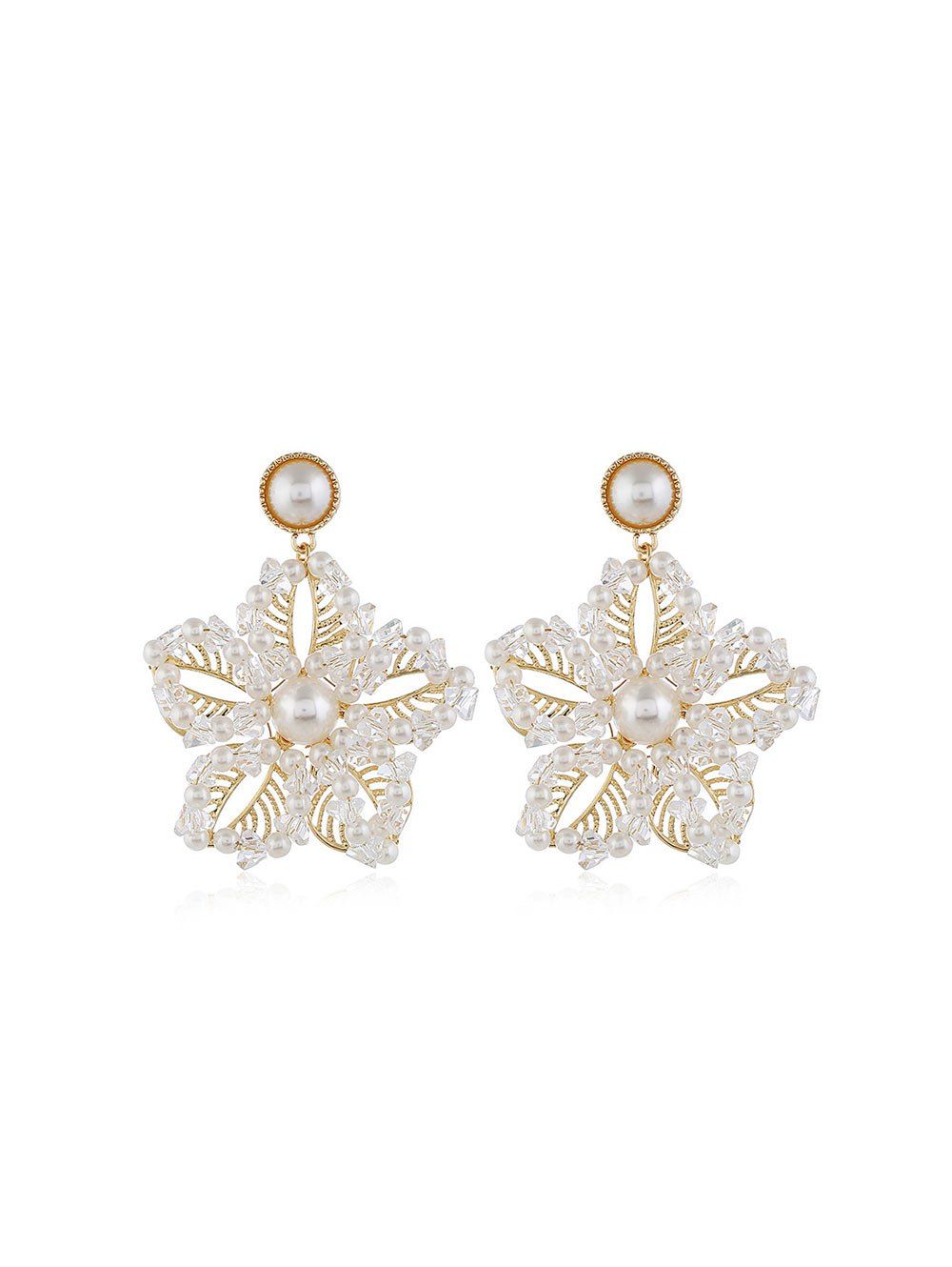 

Faux Pearl Floral Drop Earrings, White