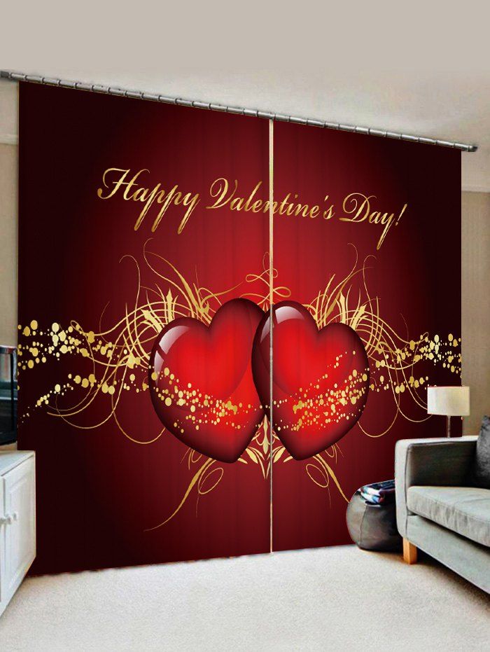 

Valentine Heart Pattern Window Curtains, Red wine
