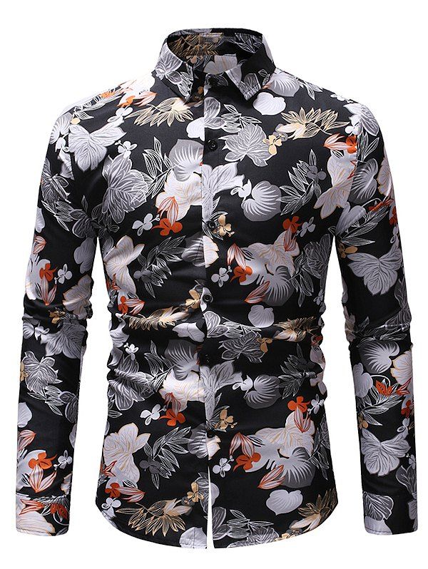 

Leaf Print Button Up Vintage Shirt, Black