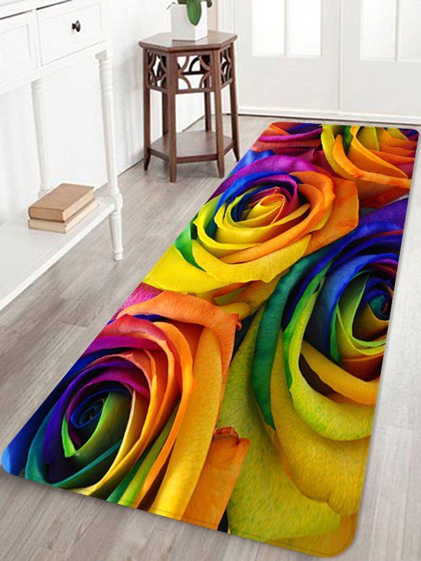 

Colorful Rose Flowers Patterned Water Absorption Area Rug, Golden brown