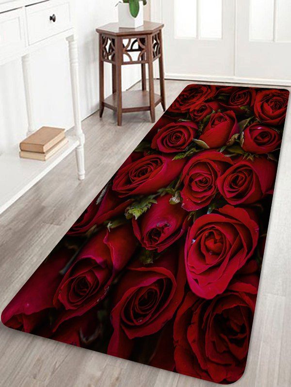 

Valentine Day 3D Rose Flower Printing Floor Rug, Firebrick