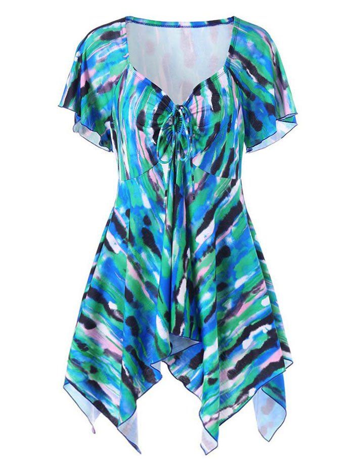 

Cinched Printed V Neck Tee, Multi
