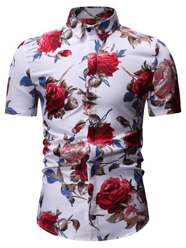 

Floral Print Vintage Short Sleeve Shirt, White