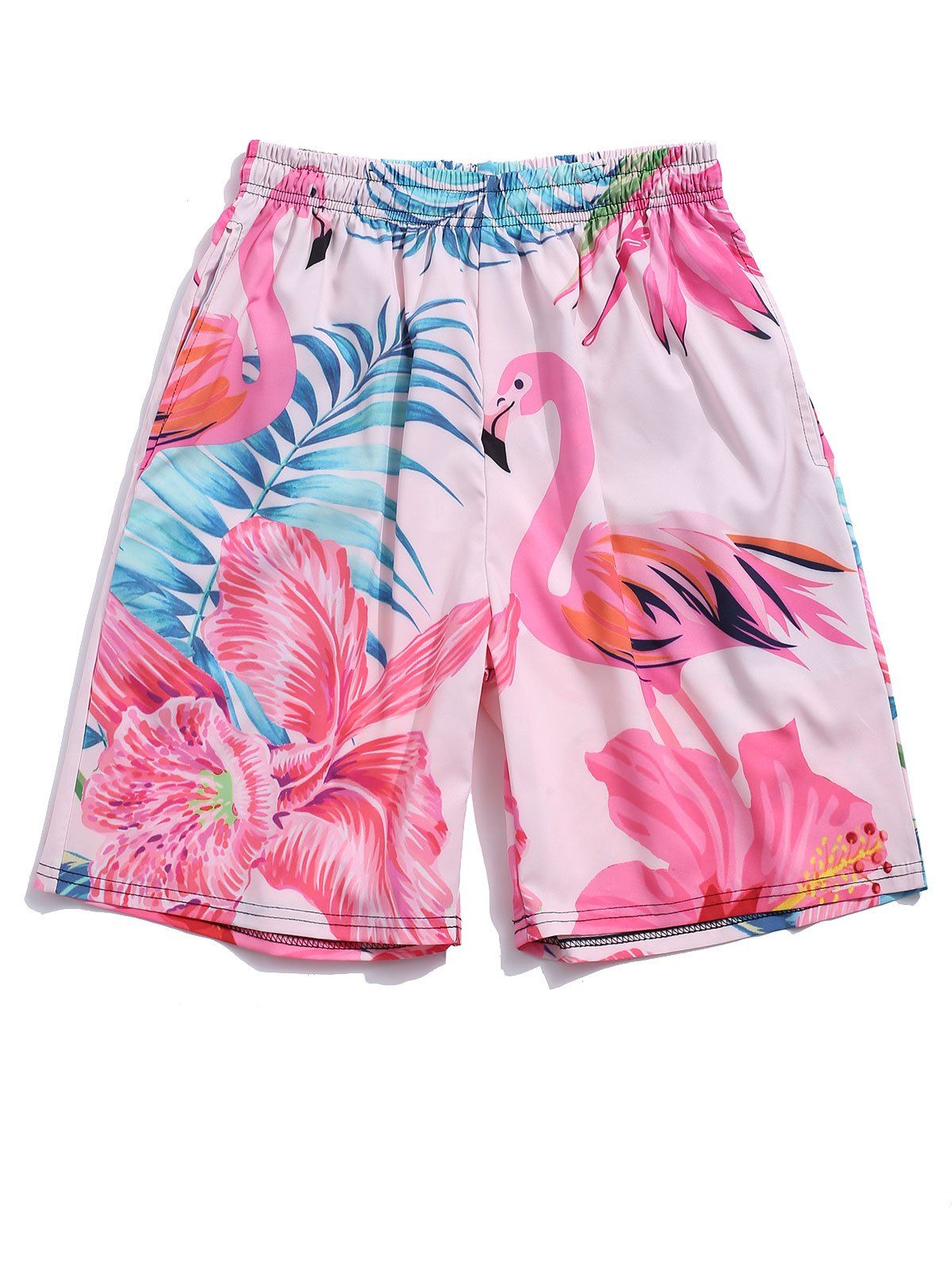 

Flamingo Tropical Leaf Print Casual Shorts, Hot pink