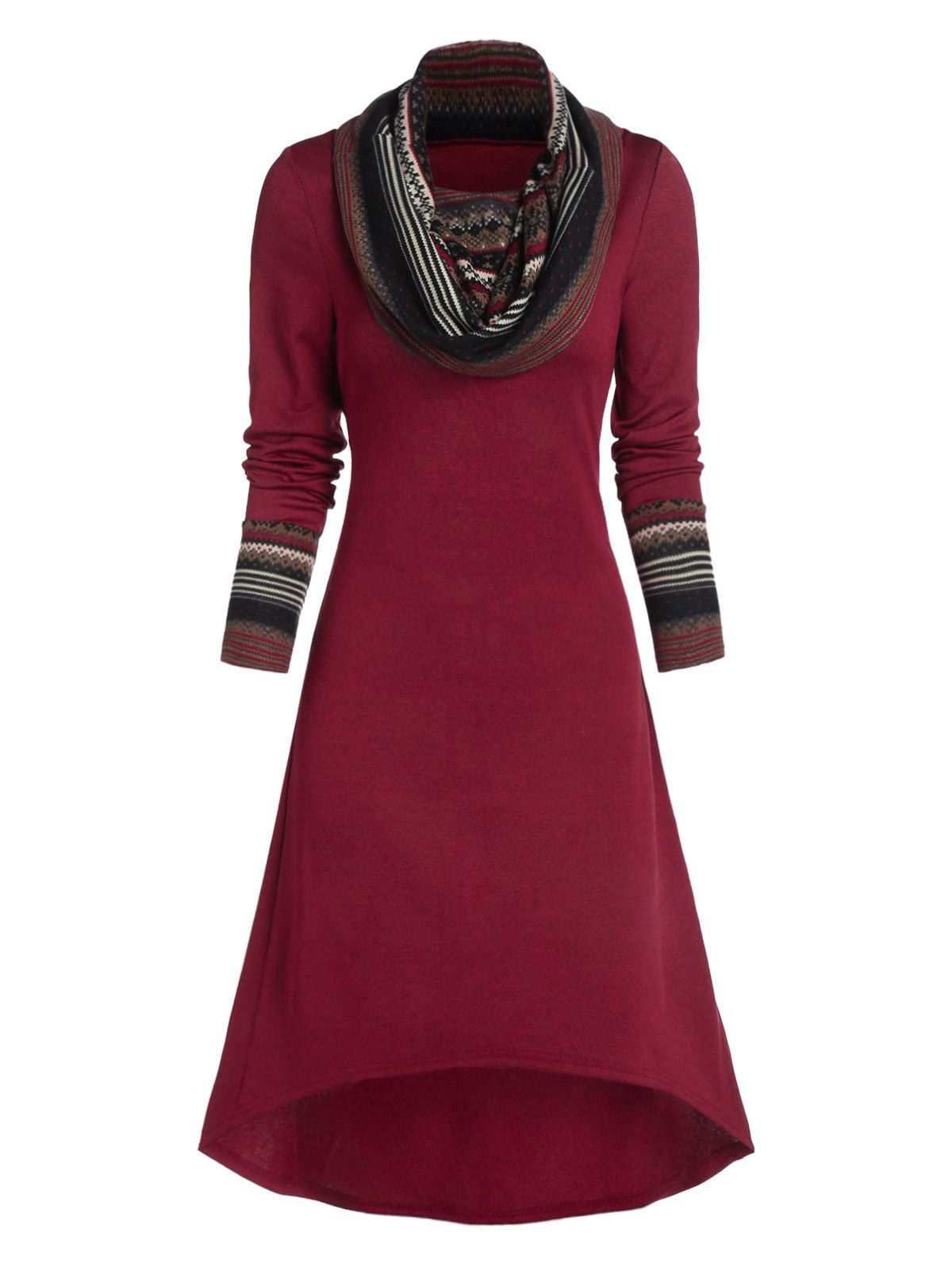 

Fair Isle Pattern Convertible Lace-up High Low Dress, Firebrick