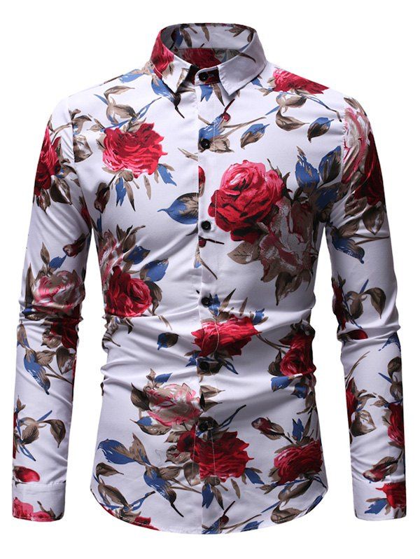 

Floral Print Long Sleeve Vintage Shirt, White
