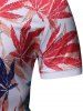 Maple Leaf Print Half Button Short Sleeve T Shirt -  