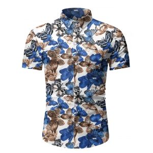 

Butterfly Print Button Up Short Sleeve Shirt, White
