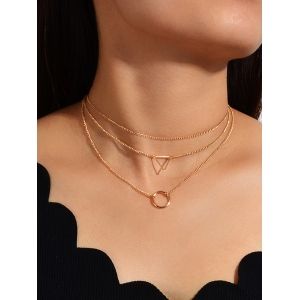 

Geo Ring Multilayered Chain Necklace, Gold