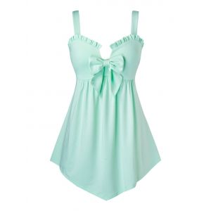 

Plus Size Bowknot Ruffle Peplum Tank Top, Macaw blue green