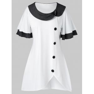 

Plus Size Buttons Front Slit Contrast Trim T Shirt, White