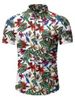 Tropical Floral Print Button Up Short Sleeve Shirt -  