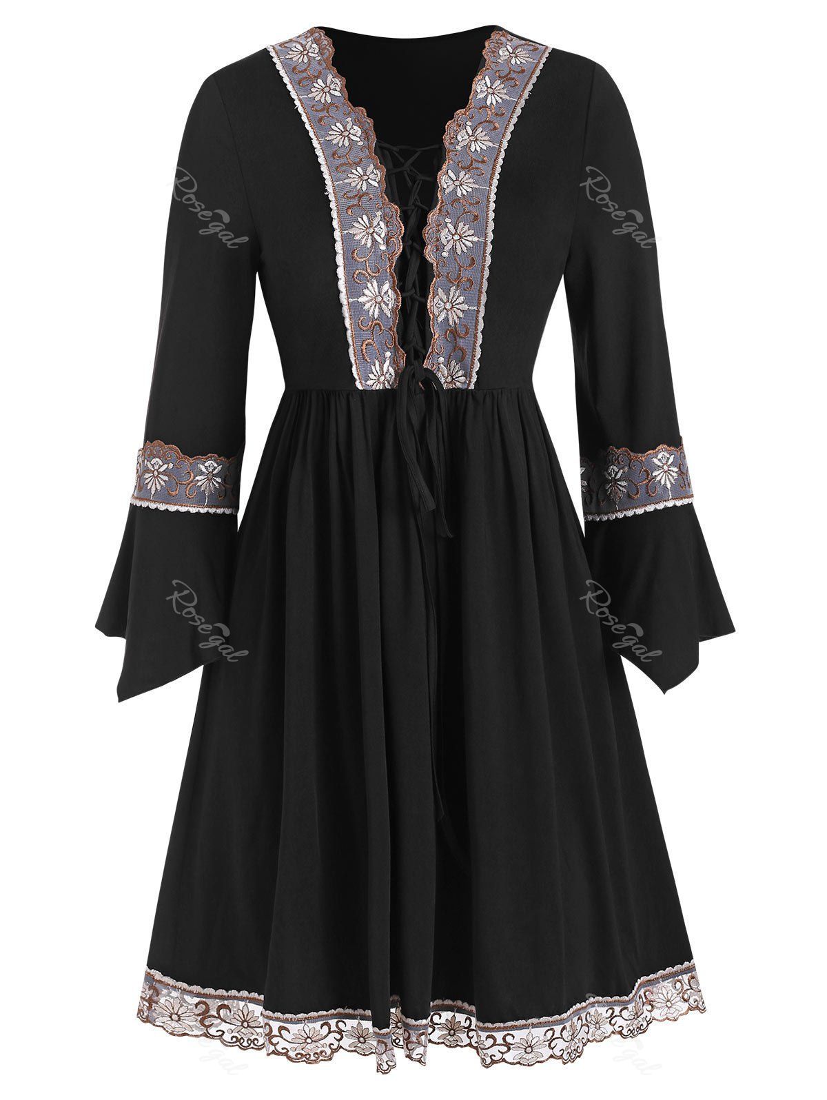 

Plus Size Embroidered Lace-up Tunic Top, Black
