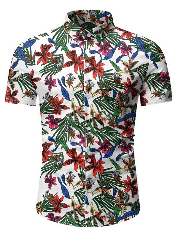 Outfits Tropical Floral Print Button Up Short Sleeve Shirt  