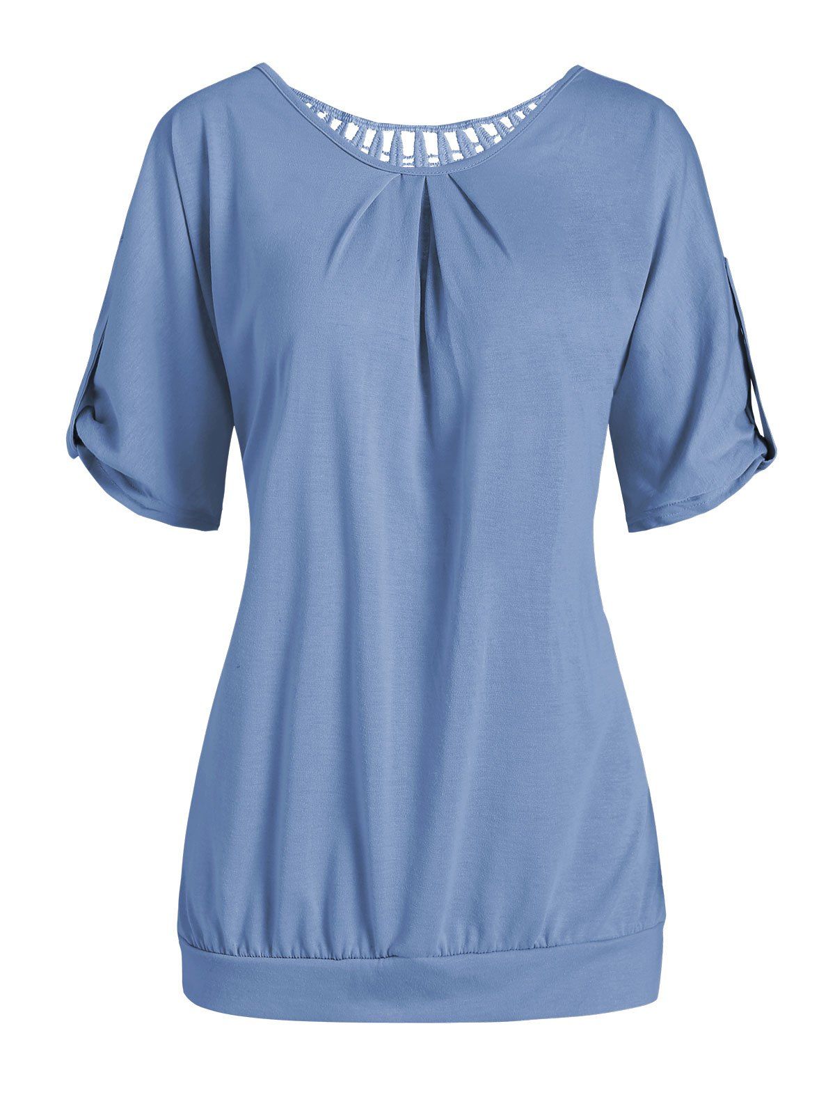 

Applique Panel Openwork Batwing Sleeve Tee, Blue koi