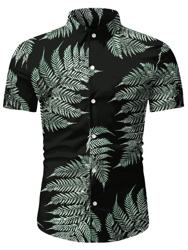 

Leaf Print Button Up Casual Shirt, Multi