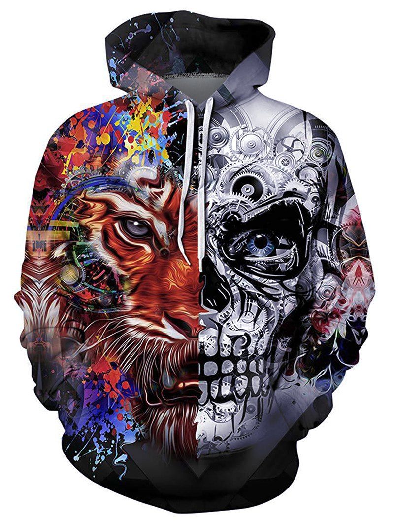 

Splatter Tiger Art Graphic Front Pocket Casual Hoodie, Multi