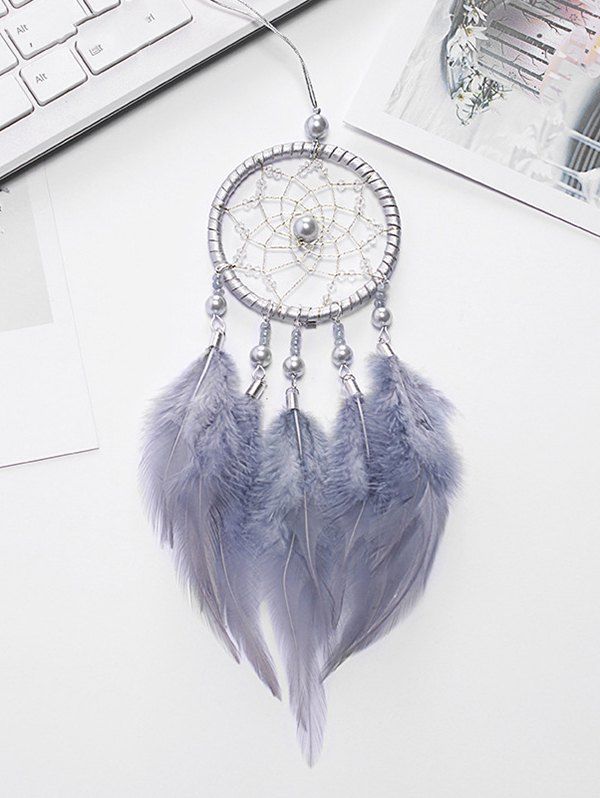 

Faux Pearl Beaded Feather Dream Catcher, Gray goose