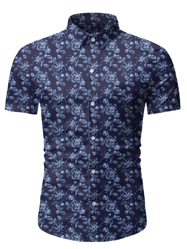 

Floral Print Short Sleeve Lounge Shirt, Deep blue
