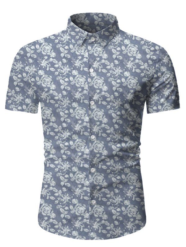 

Floral Print Short Sleeve Lounge Shirt, Gray