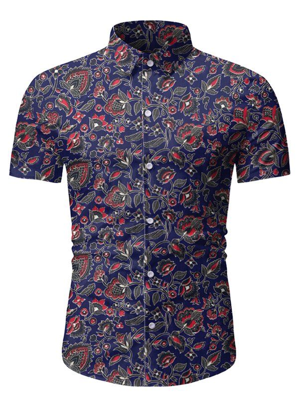 

Ditsy Floral Short Sleeve Vintage Shirt, Deep blue