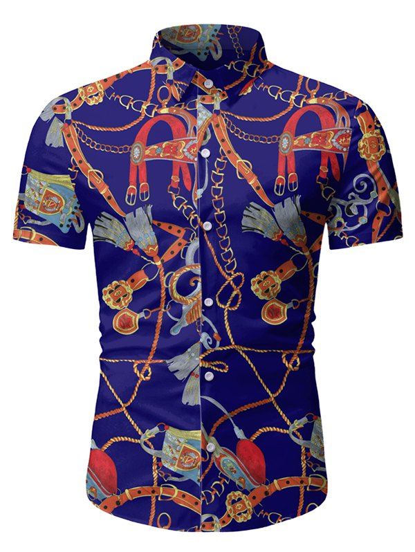 

Chain Print Button Up Short Sleeve Hawaii Shirt, Blue