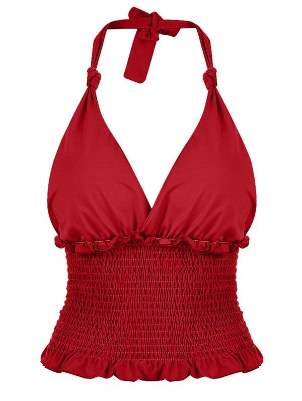 

Smocked Halter Crop Tank Top, Lava red