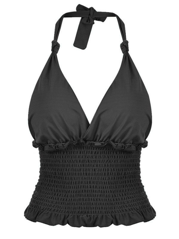 

Smocked Halter Crop Tank Top, Black