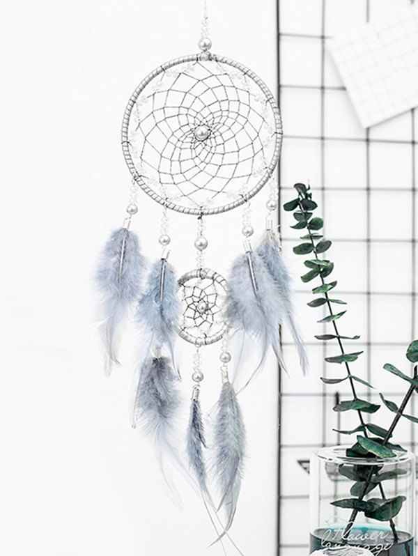 

Faux Pearl Beaded Ombre Feather Dream Catcher, Gray goose