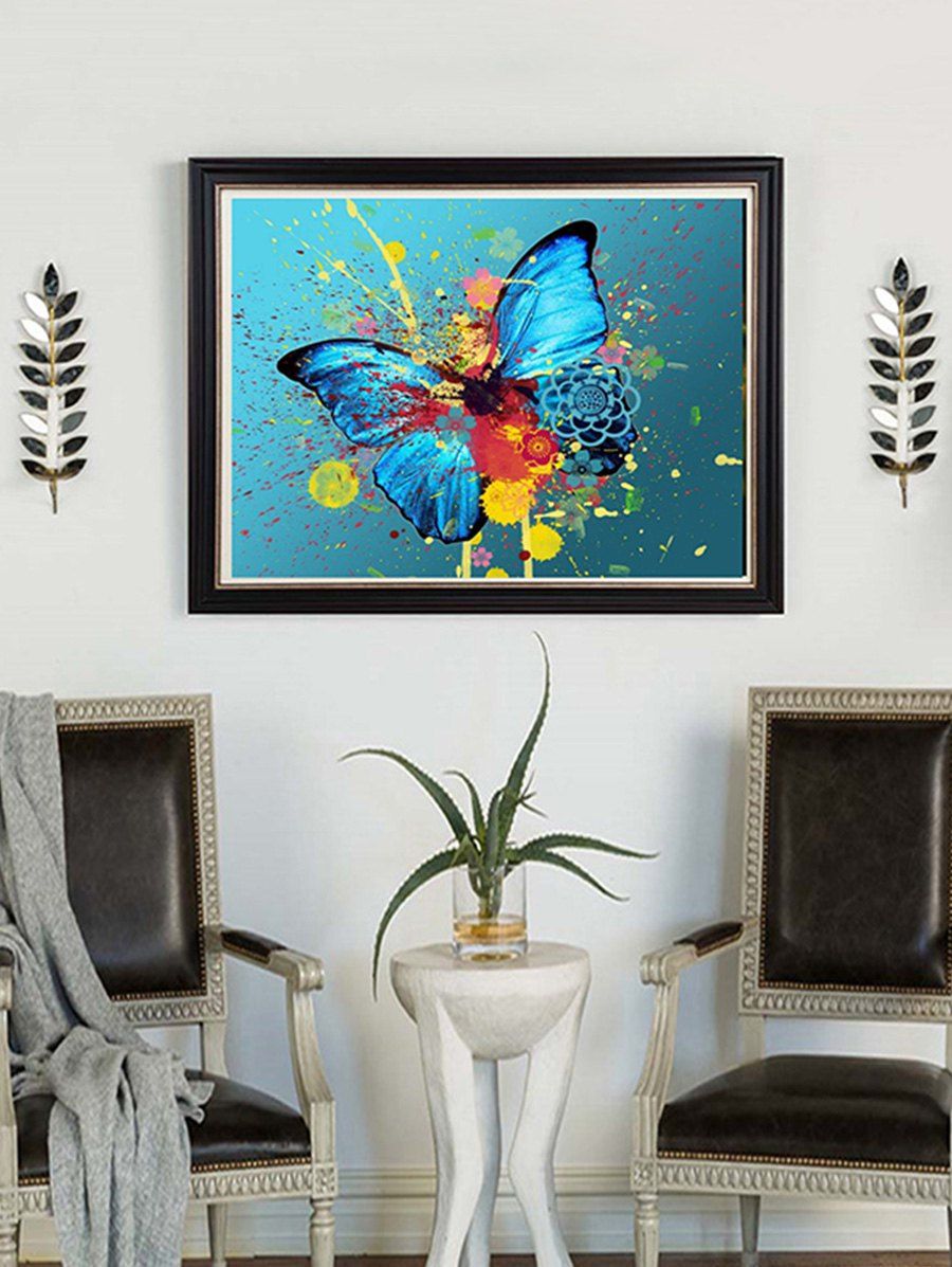 

Butterfly Paint Splatter Print Unframed DIY Rhinestone Painting, Sky blue