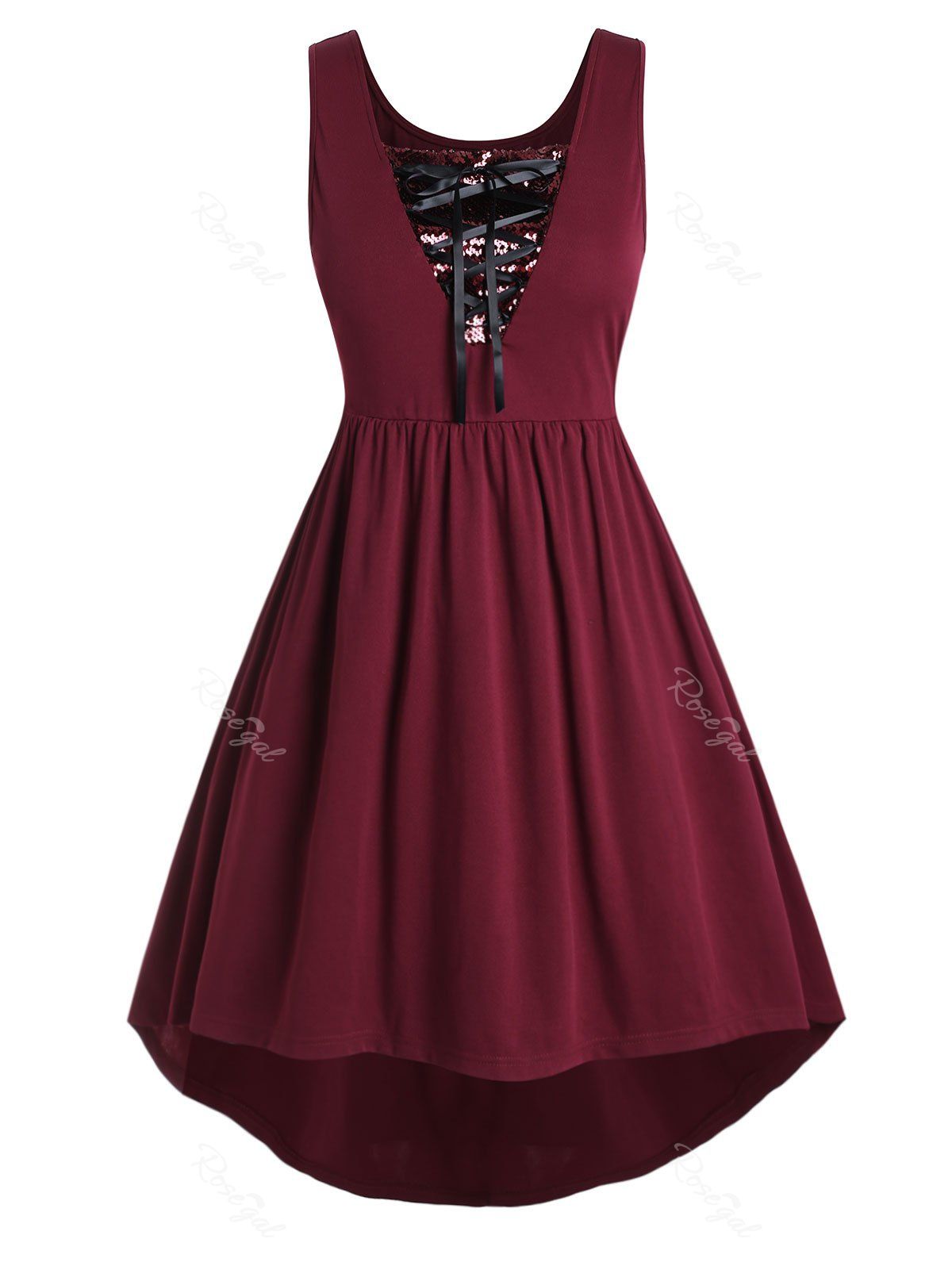 

Plus Size Sequin Lace Up Midi Dress, Red wine