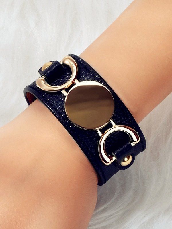 

Metal Detail PU Leather Bracelet, Black